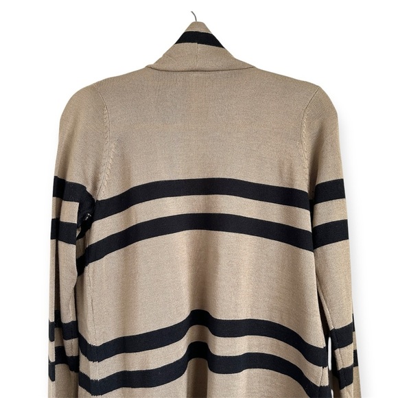 NWT Knit Taupe & Black Striped Long Sleeve Open Front Relaxed Cardigan Sweater S - Picture 2 of 6